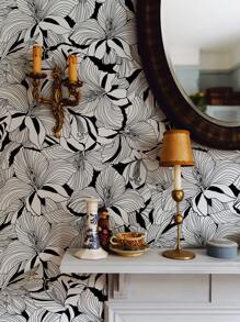 Lily Flower Plant Printed Home Decor Wallpaper, Simple Line Design Floral Leaf Self-Adhesive Waterproof Oil-Proof Wallpaper For Indoor Furniture Cabinet DIY Decoration