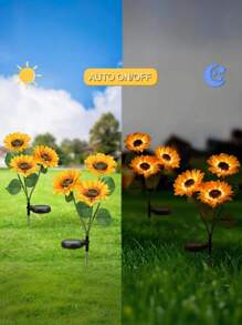 1 Peça Luz Solar de Girassol, 3 Luzes Solares de Jardim em Formato de Girassol com LED, Luz Solar Coluna para Uso Externo, Adequado para Quintal, Jardim, Passagem, Pátio, Alpendre, Decoração de Primavera