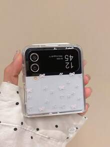 Ốp lưng điện thoại sạc từ tính họa tiết hoa nơ dễ thương tương thích với Galaxy Z Flip 6 5 4 3 Flip6 Flip5 Flip4 Flip3 Ốp lưng ví đựng trong suốt - Nơ hoa - Xem 5