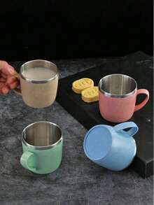 1个304不锈钢马克杯，小麦秸秆元素小马克杯，家用防烫防摔饮水杯，带手柄咖啡杯，不锈钢咖啡杯，双层真空旅行咖啡杯，可盛果汁、牛奶、奶茶、花茶，220ml，教师答谢礼物，马克杯，旅行，夏季必备，母亲节礼物，教师节礼物，不锈钢双层隔热手柄牛奶咖啡早餐杯 - 彩色 - 查看 5