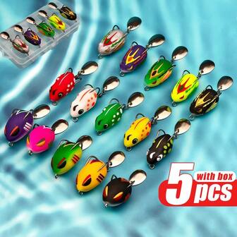 5 件套软蛙饵套装 - 防草人工鱼饵，带勺子，淡水钓鱼命中率高，鱼饵颜色多样