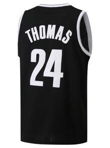 Herren Basketball Trikot im Boyfriend-Stil, Nr. 24, Schwarz, besticktes ärmelloses Sport-Top