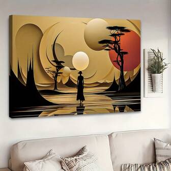 1 件现代创意帆布包装海报，抽象非洲风景画，版画帆布墙艺术，艺术品墙画，可作为生日礼物、卧室、办公室、客厅、墙壁装饰、家庭和宿舍装饰，带或不带框架