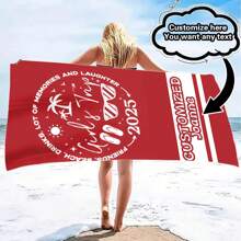Personalized Girls' Trip Beach Towel - Customizable 2025 Vacation Gift, Any Text, Suitable For Friends, Family And Best Friends - Red With White Print, Fade Resistant Microfiber, Square, Ideal For Beach Vacations And Pool Side Activities, Travel Accessories | Retro Style | Microfiber Fabric, Beach Accessories Summer Holiday Bathroom Decor Beach Essentials