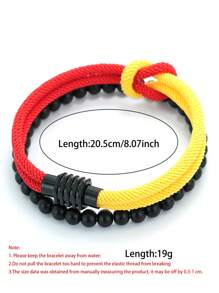 Set da 2 braccialetti da uomo alla moda, bracciale in corda con nodo, fibbia magnetica, colore giallo e rosso
