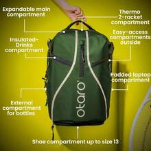 Otaro Tennis Bag With Separated Shoe Compartment Fits 2 Tennis Rackets Including Racket Protection Premium Tennis Backpack For Men And Women Unisex - Green - View 2
