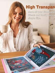 Diamond Painting 30-Page A3 Storage Book With Handle, Portable Storage Album, Including 30-Page Protective Art Supplies, Double-Sided Art Display Folder, Durable PP Material, Bright Pink And Blue Diamond Painting Storage Box Diamond Painting Accessories Storage