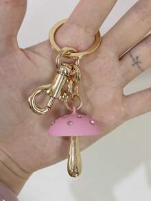 1pc Cute Mushroom Keychain, Rhinestone Decorated Metal Charm For Bags, Mother's Day Gift, Fashion Accessory Car Accessories Bag Charm School Goth Y2k Bag Accessories Lanyards With Id Holder Car Accessories Bag Charms Christmas Car Teacher Friend Sister Gift Ideas