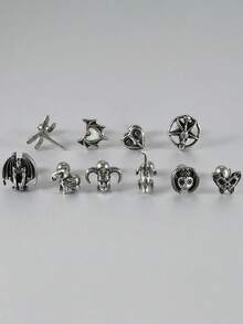 1 peça punk retrô aço inoxidável gotejamento de óleo morcego lagarto cabeça de carneiro coruja brinco 20g piercing cartilagem hélice tragus orelha pino corpo jóias - cor de aço - Ver 7