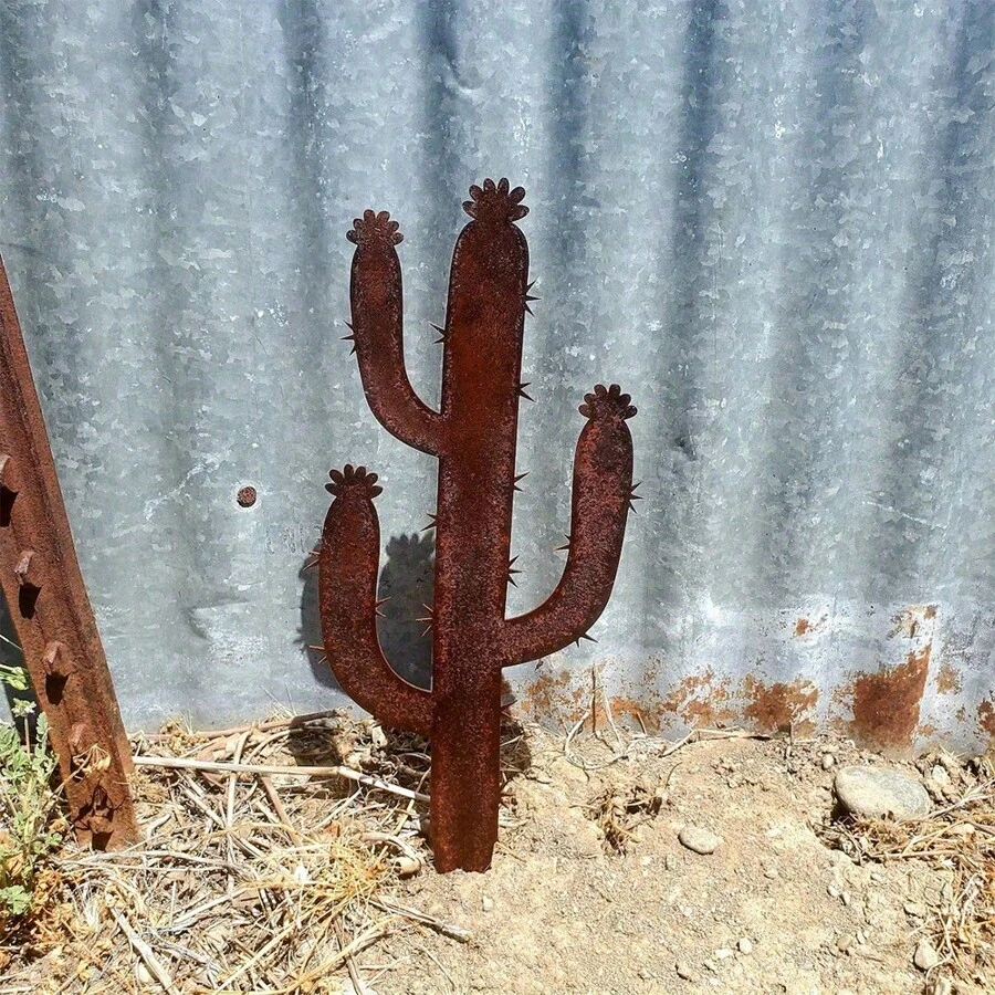 1 Stück rostiges Metall Kaktus Kaktus Gartenkunst - Vintage Wüstengarten Stecker für Outdoor-Dekoration, perfekt für Blumentöpfe, Wiesen, Rasenflächen und Muttertagsgeschenke, Kaktus-Dekoration