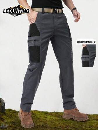 LEDUNTINO 【春夏】男士时尚休闲户外拉链裤，运动工装裤，绿色，灰色，送给老公/男友的礼物，男士春秋裤，多口袋，徒步，钓鱼，旅行裤，春秋下装，尺码参考表（裤子不含腰带）