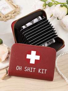 Doctor Nurse Pattern Bag,Double Zipper,Versatile Coin Wallet,Letter Graphic Card Holder Multi-Card Card Organizer For Storage Credit Cards School Supplies For School Dorm Room For Women Wallet Mini Wallet Purse Wallet Card Wallet - Burgundy - View 3