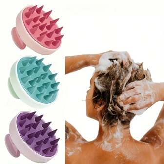 1pc Silicone Scalp Massager & Shampoo Brush, Manual, Fragrance-Free, ABS Plastic Handle, Plastic Bristles, For Normal Hair, Relaxing Shower Or Bathroom SPA Body And Scalp Cleaner