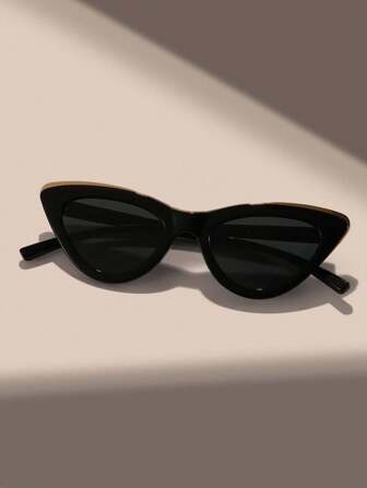 1pc Plastic Frame Cat Eye Black Fashionable Fashion Glasses Suitable For Men And Women, Daily Wear, Photography, Sun Protection, Beach Travel For Summer Beach Vacation,Outdoor,Travel