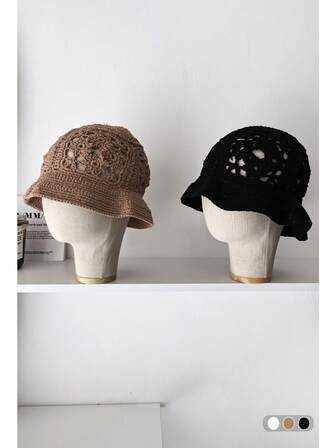 1 件复古手工镂空花朵针织帽，女士轻便小众节日针织帽，春夏薄款钩针花卉透气帽