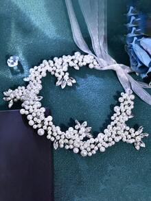 1pc Handmade Elegant Pearl Waist Belt, Fashion Waist Sash Suitable For Wedding Dress, Evening Gown - White - View 3