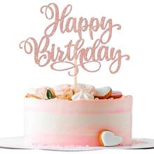 1 件生日快乐蛋糕装饰闪光生日快乐蛋糕装饰适用于庆祝生日快乐周年派对蛋糕装饰用品 - 彩色 - 查看 2