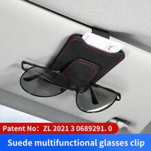 PU Leather Fashion Glasses Holder For Car Sun Visor - Multifunctional Clip For Glasses, Cards & Tickets, Black With Red Accents, Secure & Stylish Car Accessory, Sun Visor For Car