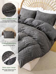 3件套叶子图案超柔软微纤维被套组（1个被套和2个枕套），轻盈透气，四季皆宜，卧室床上用品套装