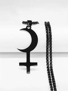 Lilith Crescent Inverted Cross Necklace Stainless Steel Astrological Symbol Sign Necklaces Satan Jewelry Cruz Invertida - Necklace - View 9