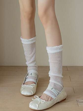 1 双女士薄款防晒腿套，休闲时尚圆领长款，黑白配色，夏季轻薄腿套