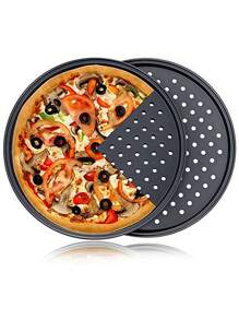 1/2pcs Pizza Pan, Round, Perforated, Non-Stick, Pies Outbreak, Steel, Mould, 32 Cm, Anthracite