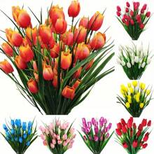 4 Bundles Artificial Tulips Flowers Bouquet Home Garden Wedding Decor