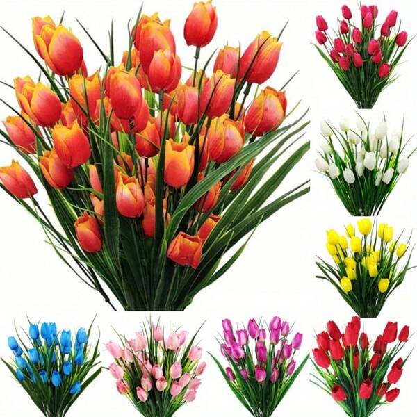 4 Bundles Artificial Tulips Flowers Bouquet Home Garden Wedding Decor
