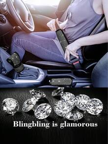 7件套汽车配件套装,女士汽车配件,亮面方向盘套,亮面汽车杯垫,亮面套装,安全带肩垫,圆形Logo贴纸,换挡杆套 - 款式A - 查看 4