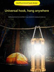 SunnyTech 4-in-1 tragbare Camping-Laterne mit Powerbank, USB-aufladbar, Outdoor-Leuchte für Wandern, Rucksacktouren (Handhabung/Blinklicht/Taschenlampe Modus) & Notfall, inklusive Tragegurt - Gold