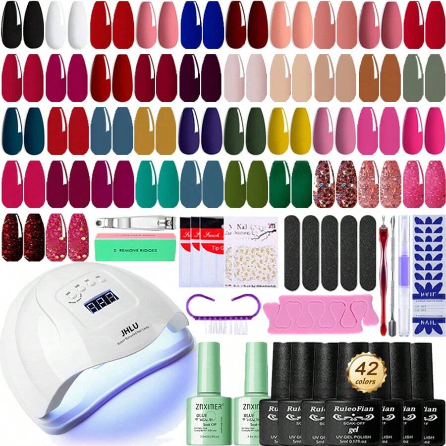 42 Colour Nail Kit For Beginners With Everything, Gel Nail Polish Kit, Gel Nail Polish Kit With Uv Light, Nail Kits, Mail Set, Teen Girl Gifts Stuff, Pely Nail Extension Gel Kit, Nail Supplies