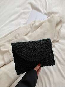 BAILEE 1 pieza Bolso de mano de cena con trenzado de hoja de maíz, bolso grande de mujer de paja de estilo sólido y simple para moda, ideal para vacaciones, viajes, combinar con ropa de moda y salir de compras con amigos