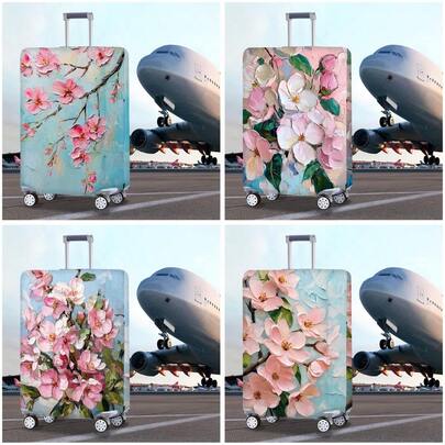 1件装弹力涤纶行李箱保护套 - 粉色樱花枝图案。这款耐用的行李箱保护套男女皆宜。户外度假和旅行必备。樱花图案保护套，耐用的行李箱保护套。