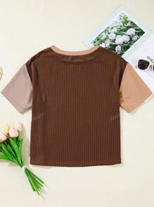 Acelitt Camiseta de manga corta de verano para mujer, de cuello redondo, casual, con bloques de color y textura de rayas en múltiples colores