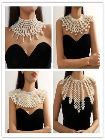 1 pieza Elegante collar largo de mujer hecho a mano con crochet y cuentas, joyería versátil y de moda adecuada para uso diario, regalos, bodas, fiestas, Navidad, todas las estaciones