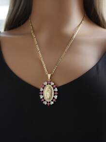 3D Hollow Pendant Virgin Mary Heart Flower Stone Necklace Suitable For Date