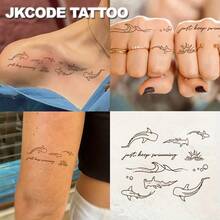 JKCODE TATTOO OCEAN MINIMAL TATTOO - Botanical Temporary Tattoos, INS Style - CUTE Design, Ocean & Island Theme, Shark Tattoo - Fashionable Girl Accessories, Hand, Finger, Neck Tattoos, Waterproof, Long Lasting Up To 15 Days - Black - View 3