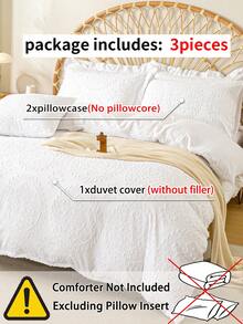 3件套柔软绒毛超细纤维被套组（1个被套和2个枕套），轻盈透气，四季皆宜，家居卧室床上用品套装 - 白色 - 查看 9