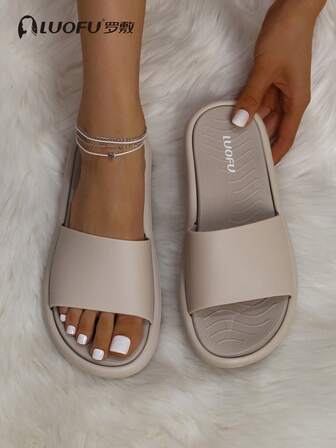luofu Fashionable Slides For Women, Single Band PVC Slippers