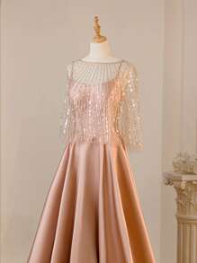 Women's New High-End Elegant Sequin Mesh Shawl With Spaghetti Strap A-Line Evening Dress, Including Shawl, Formal, Party Dress, Gown, For Wedding Guest