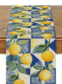 1pc Lemon & Pineapple Printed Table Runner, Suitable For Kitchen, Dining Room, Holiday Decor, Family Gathering, Home Decor, Outdoor Dining Table, Coffee Table Decoration