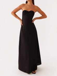 Womens Floral Strapless Dress Y2k Backless Sleeveless Tube Maxi Long Dresses Sexy Bodycon Summer Beachwear Formal Cocktail Club Party Sundress - 黑色 - 查看 2