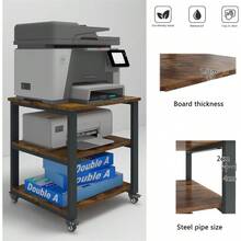 3-Tier Laser Printer Stand With Storage 50x50x57.5cm Large Printer Table On Wheels Under Desk Storage Trolley Heavy Duty Rolling Cart Movable Rack Fax Scanner Shelf For Home Office Retro - Retro1 - View 3