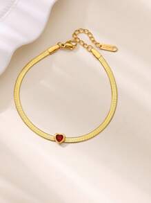 1 Peça Elegante Pulseira de Corrente de Cobra com Coração de Zircônia para Mulheres, Pulseira de Aço Inoxidável À Prova d'Água, Joias, Presentes de Aniversário e Casamento