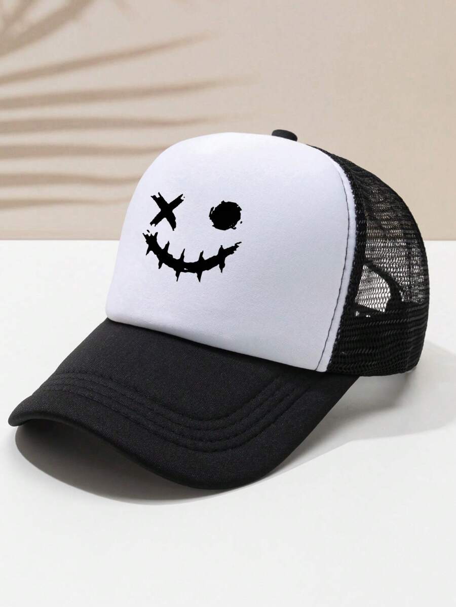 1pc Men's Black Graphic Print Outdoor Casual Mesh Baseball Cap