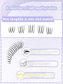 100片/套 韩国女团偶像假睫毛，C型卷翘浓密，分段式自然卡通眼型，透明睫毛梗，单根假睫毛，适合日常妆容，可在家DIY嫁接睫毛，柔软易用。 - 黑色 - 查看 6