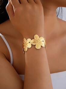 1 peça/conjunto de pulseira aberta com estampa de flores transfronteiriças, cor dourada, dia dos namorados, mãe, dia das mães, presente