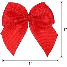 50PCs Mini Ribbon Bow 1 "Mini Fabric Satin Ribbon Flower Bows For Craft DIY Sewing Wedding Birthday Party Red - 紅色 - 查看 2