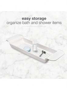 1pc Bathroom Multi-Functional Telescopic Rack, Bath Tub Phone Holder, Toilet Storage, Bathtub Shelf Organizer Extendable Bathtub Tray - Multifunctional Plastic Bathtub Caddy Bathroom Shelf, Minimalist & Stylish Bathtub Storage Rack For Towels, Books, Candles, Wine And Phone Holder