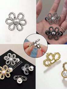 8 piezas/4 Sets de pantalones tipo button con flores, Set de aros de cintura sin costuras ni herramientas, anzuelos decorativos desmontables para jeans sueltos, pantalones, faldas y mangas - Multicolor - Ver 6